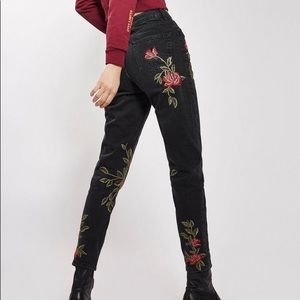 Topshop Rose Embroidered Mom Jeans
